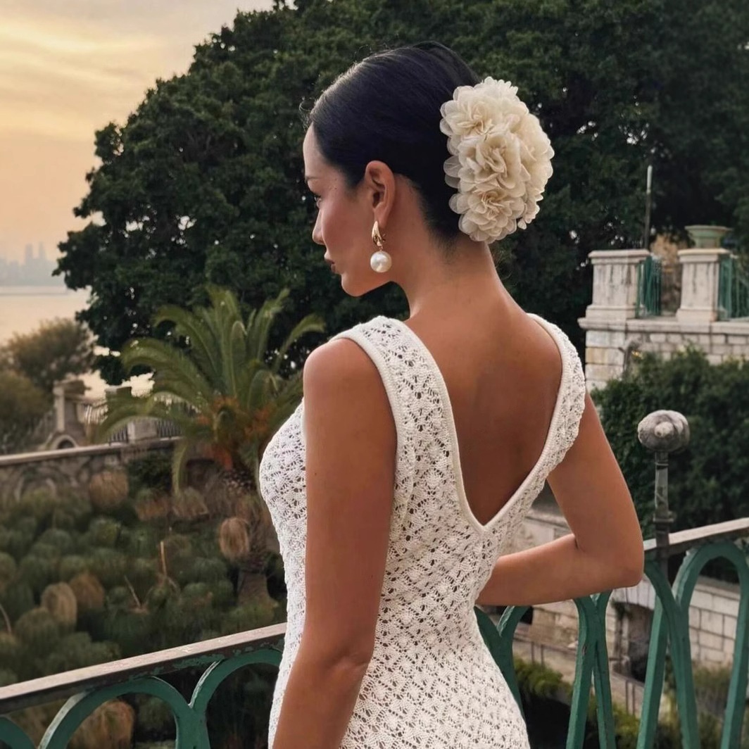 Women Hollow Knitted Beach Dress Summer Sleeveless Slim Cover-up Dress